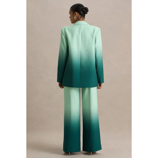 Enya | Blazer satiné ombré émeraude à col plongeant