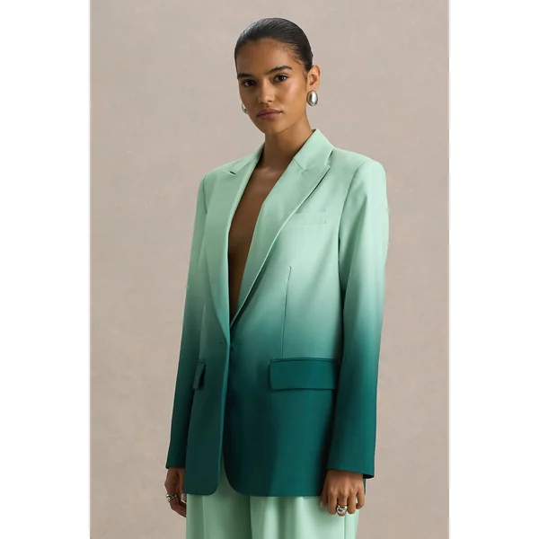 Enya | Blazer satiné ombré émeraude à col plongeant