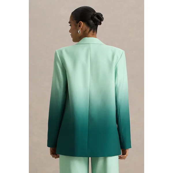 Enya | Blazer satiné ombré émeraude à col plongeant