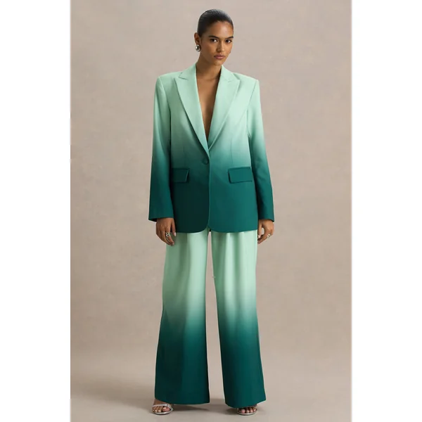 Enya | Blazer satiné ombré émeraude à col plongeant