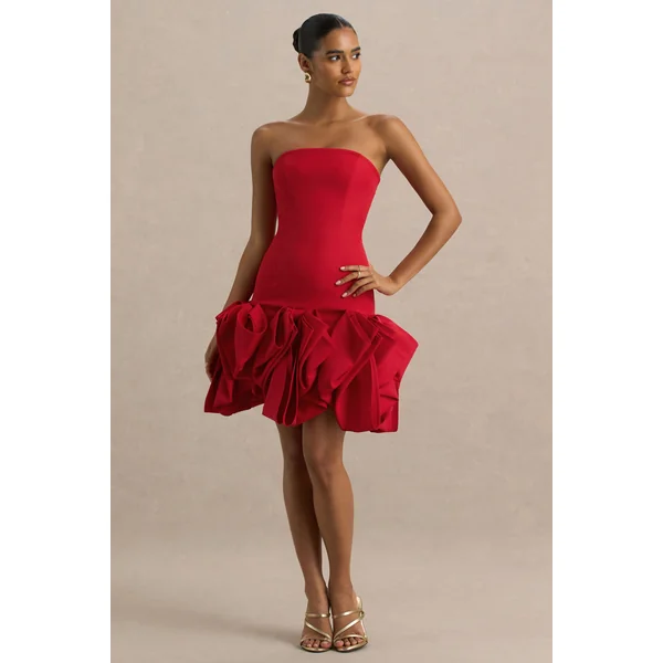 Erica | Mini-robe rouge à jupe bouffante avec volants