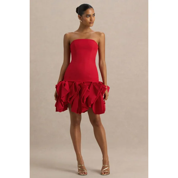 Erica | Mini-robe rouge à jupe bouffante avec volants