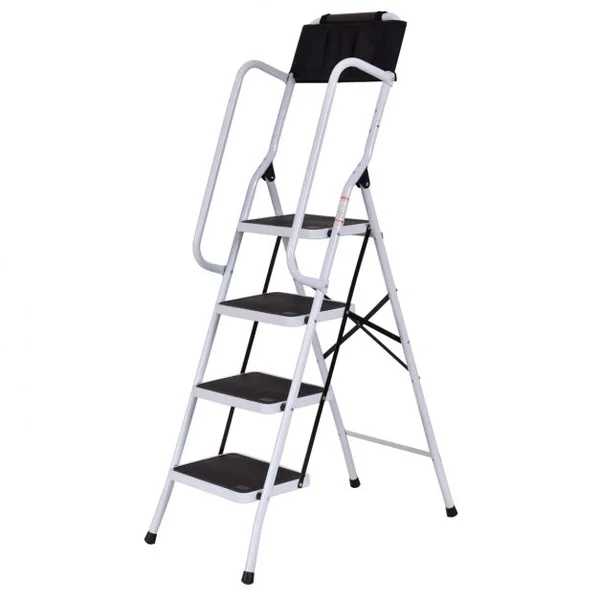 Escabeau 4 grandes marches antidérapantes Echelle avec mains courantes, Pliable, Capacité 150 kg, 51 x 84 x 154 cm
