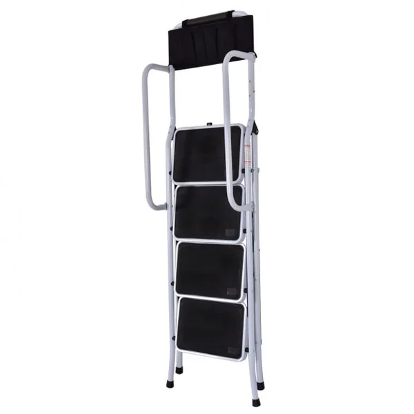 Escabeau 4 grandes marches antidérapantes Echelle avec mains courantes, Pliable, Capacité 150 kg, 51 x 84 x 154 cm