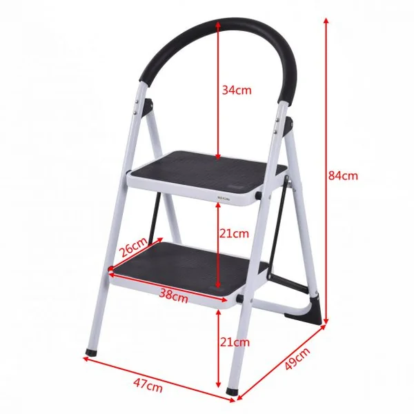 Escabeau Pliable Antidérapant 2 marches Marchepied 87*49*47cm Charge max. 150 kg Hauteur de travail: env. 210 cm