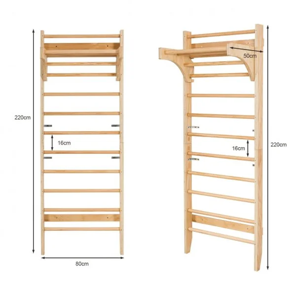 Espalier - Echelle de Gymnastique en Bois 80 x 50 x 220 CM Espalier Suédois Multifonctionnel pour Adulte et Enfant