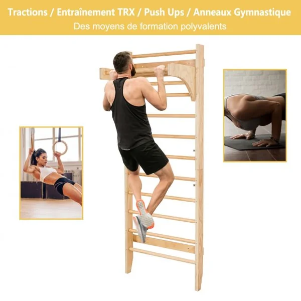 Espalier - Echelle de Gymnastique en Bois 80 x 50 x 220 CM Espalier Suédois Multifonctionnel pour Adulte et Enfant