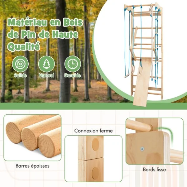 Espalier Echelle de Gymnastique Multifonctionnelle pour Adulte et Enfant Capacité 100 kg en Pin MDF Métal 80x60x220cm
