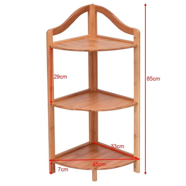 Etagère d’Angle en Bambou à 3 Niveaux Bonne Résistance à l’Humidité 33 x 33 x 85 cm
