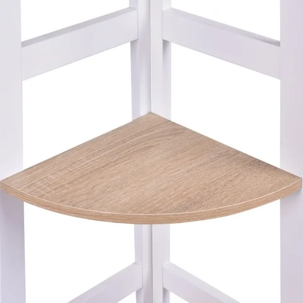 Etagère d'angle Meuble d'angle à 4 niveaux Bibliothèque Support de plantes en MDF, 32x32x138cm, Blanc-naturel
