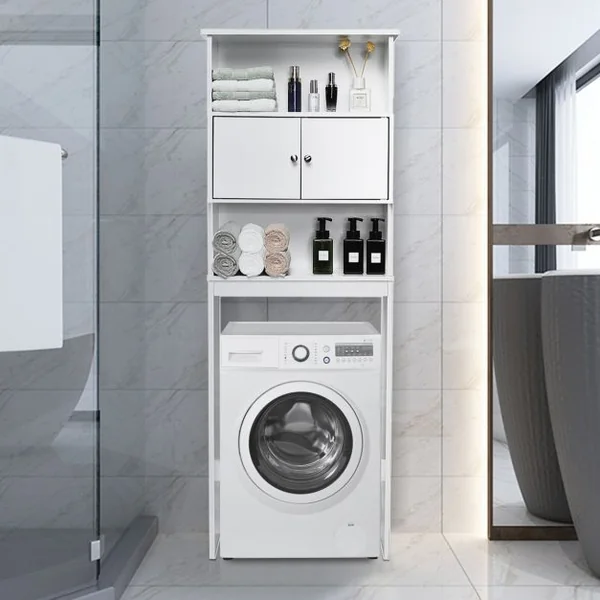 Etagère de Rangement au Dessus de WC ou Lave-linge avec Placard avec Portes 63 x 19,5 x 175 cm