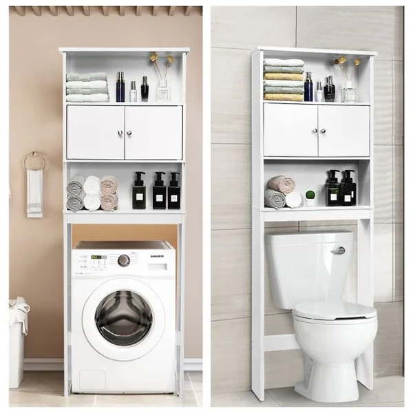Etagère de Rangement au Dessus de WC ou Lave-linge avec Placard avec Portes 63 x 19,5 x 175 cm