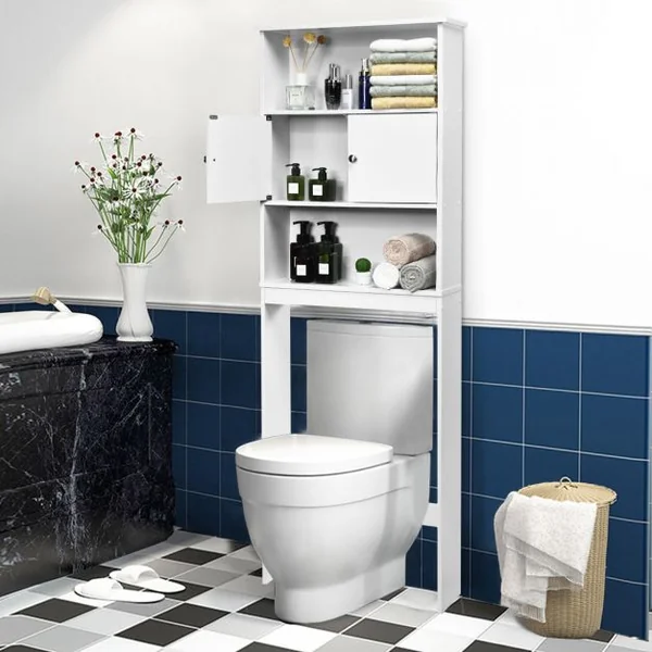 Etagère de Rangement au Dessus de WC ou Lave-linge avec Placard avec Portes 63 x 19,5 x 175 cm