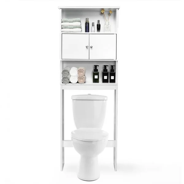 Etagère de Rangement au Dessus de WC ou Lave-linge avec Placard avec Portes 63 x 19,5 x 175 cm
