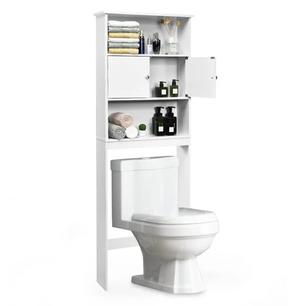 Etagère de Rangement au Dessus de WC ou Lave-linge avec Placard avec Portes 63 x 19,5 x 175 cm