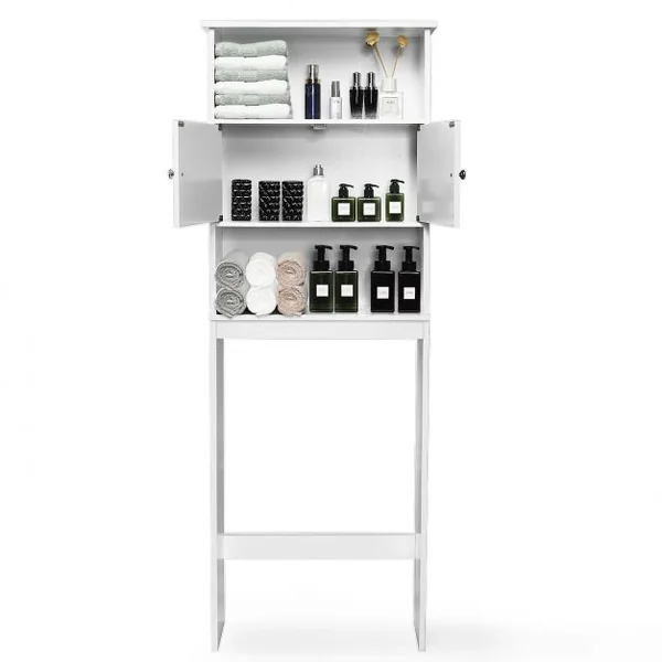 Etagère de Rangement au Dessus de WC ou Lave-linge avec Placard avec Portes 63 x 19,5 x 175 cm