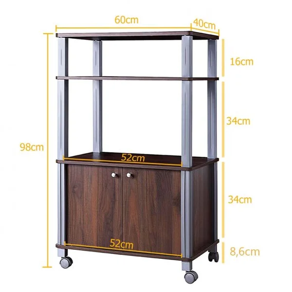 Etagère de Rangement Roulante Chariot de Cuisine Roulant pour Micro-ondes en Mdf 60x395x93-975cm Brun
