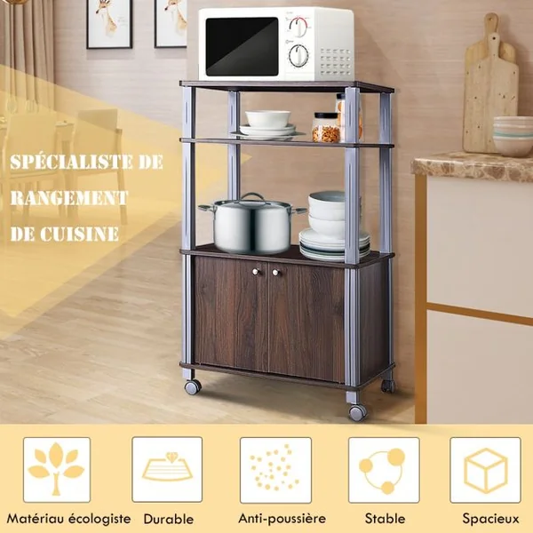 Etagère de Rangement Roulante Chariot de Cuisine Roulant pour Micro-ondes en Mdf 60x395x93-975cm Brun