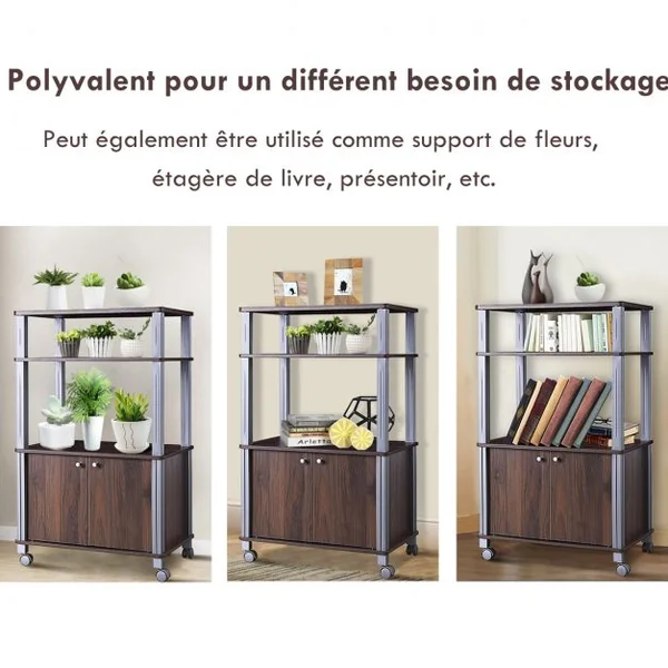 Etagère de Rangement Roulante Chariot de Cuisine Roulant pour Micro-ondes en Mdf 60x395x93-975cm Brun