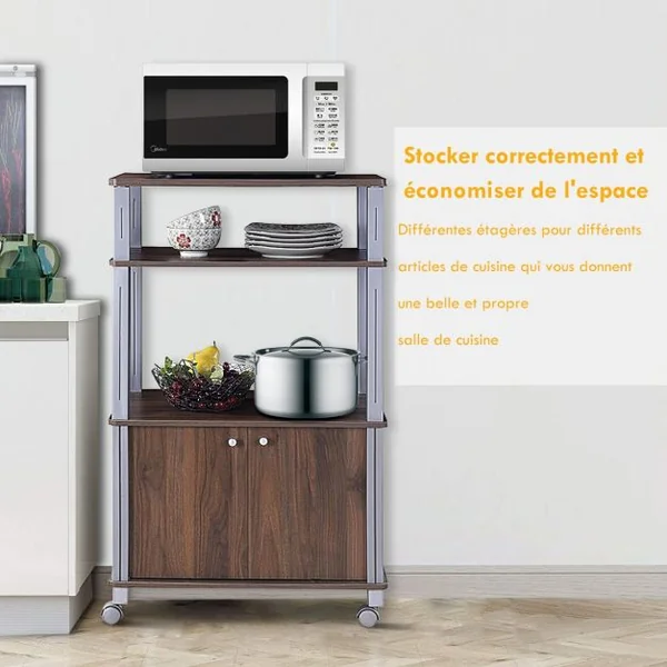 Etagère de Rangement Roulante Chariot de Cuisine Roulant pour Micro-ondes en Mdf 60x395x93-975cm Brun