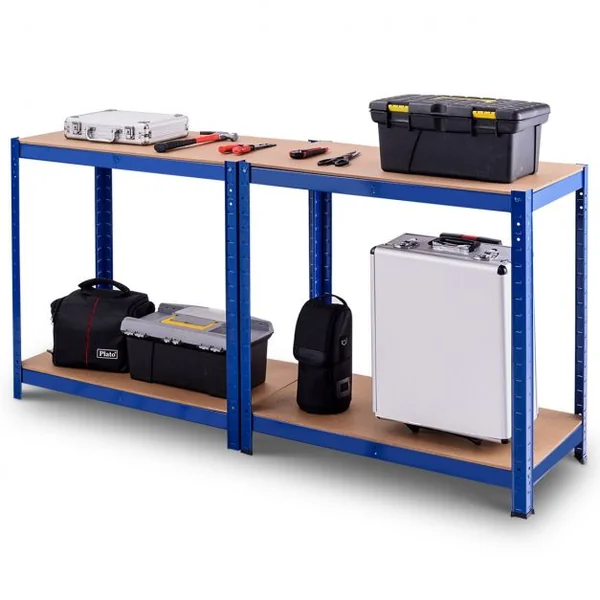 Etagère de Rangement à 4 Niveaux Stockage Rayonnage d’Atelier en Acier et MDF Capacité 520 kg 40x80x160cm Bleu