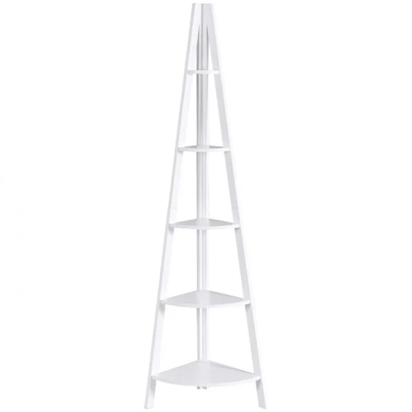 Etagère de rangement à 5 étages en forme d’échelle en MDF Etagère d’angle triangulaire 39x39x175cm Blanc