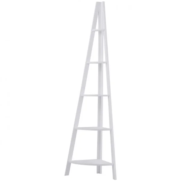 Etagère de rangement à 5 étages en forme d’échelle en MDF Etagère d’angle triangulaire 39x39x175cm Blanc