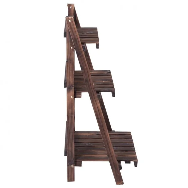 Etagère Pliable pour Plantes à 3 Niveaux de Largeurs Différentes Capacité 12 KG en Bois de Sapin 59x38x92 cm Marron