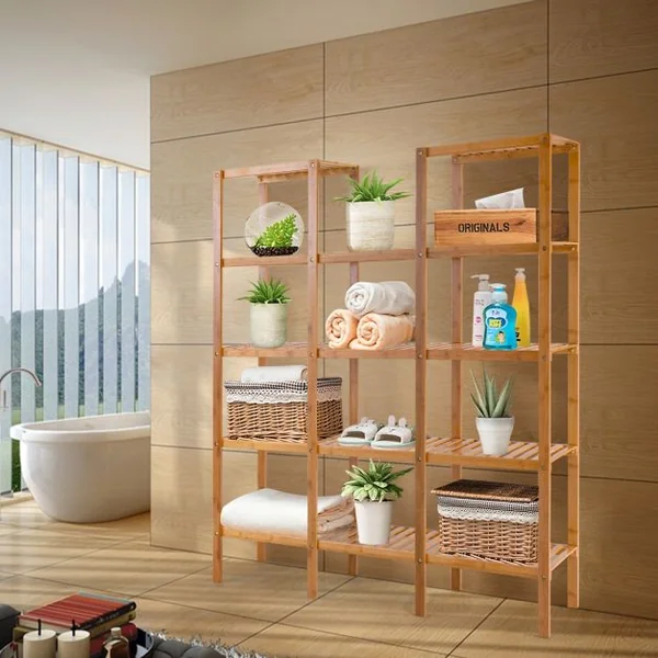 Etagère Porte Plante en Bambou à 5 Niveaux pour Intérieur et Extérieur 115 x 32 x 140 cm