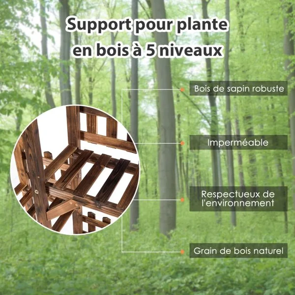 Etagère à 5 Niveaux Meuble Décoratif avec Cadre Stable et Robuste en Bois Massif Naturel 60x26x130 cm Marron