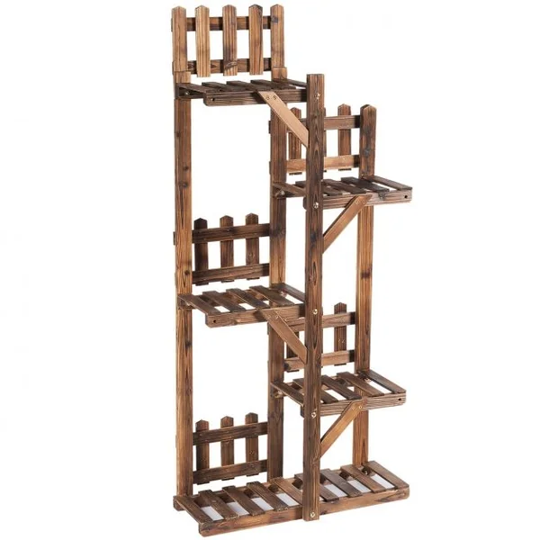 Etagère à 5 Niveaux Meuble Décoratif avec Cadre Stable et Robuste en Bois Massif Naturel 60x26x130 cm Marron