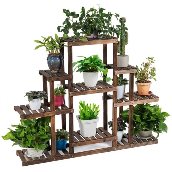 Etagère à 6 Niveaux Meuble Décoratif avec Cadre Stable et Robuste en Bois Massif Naturel 120x25x96 cm Marron