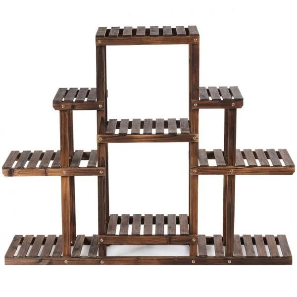 Etagère à 6 Niveaux Meuble Décoratif avec Cadre Stable et Robuste en Bois Massif Naturel 120x25x96 cm Marron