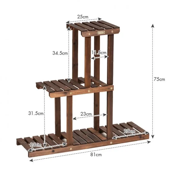 Etagère à Fleurs en Bois à 3 Niveaux Porte Fleurs en Echelle Verticale Capacité Charge.30KG
