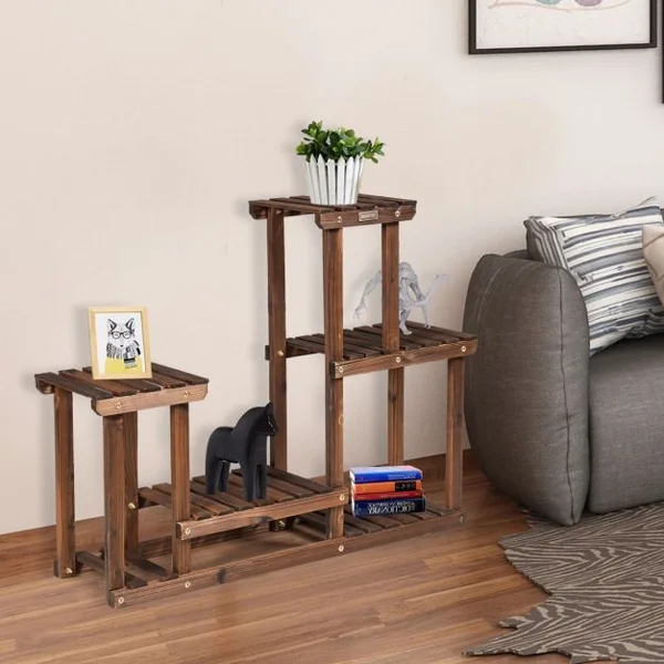 Etagère à Fleurs en Bois à 4 Niveaux Porte Fleurs en Echelle Verticale Capacité Charge.40KG