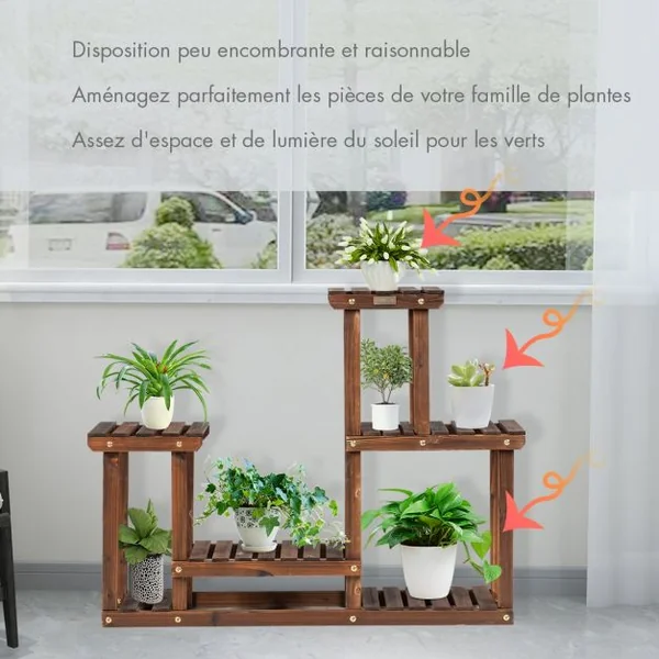 Etagère à Fleurs en Bois à 4 Niveaux Porte Fleurs en Echelle Verticale Capacité Charge.40KG