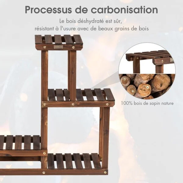 Etagère à Fleurs en Bois à 4 Niveaux Porte Fleurs en Echelle Verticale Capacité Charge.40KG