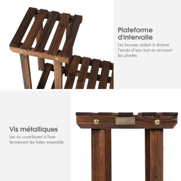 Etagère à Fleurs en Bois à 4 Niveaux Porte Fleurs en Echelle Verticale Capacité Charge.40KG