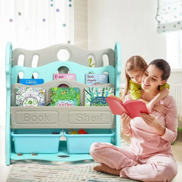 Etagères à Livres Enfants Transformable en 3 ou 4 Etages Forme Dauphin Coins Arrondis Vert