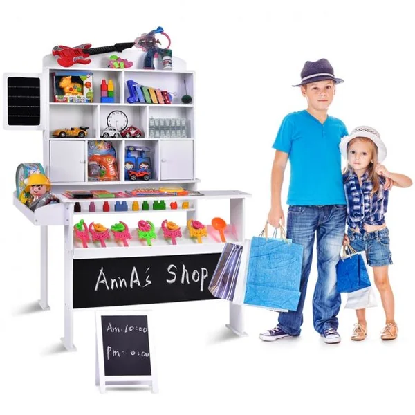 Etale de marchand pour enfant Stand d’épicerie pour enfants, Jouer à la marchande, 88,5x73x115cm, Blanc