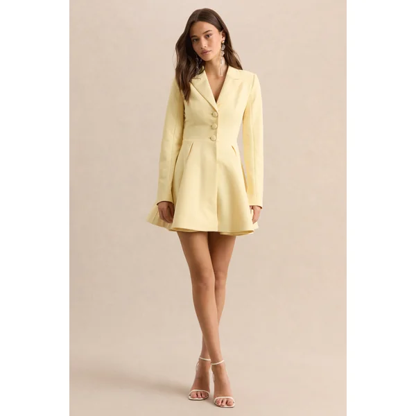 Etherea | Mini-robe patineuse citron à décolleté plongeant