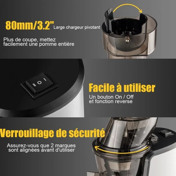 Extracteur de Jus 150w avec Accessoires Centrifugeuse Fruits Légumes en Acier Inoxydable Pc 27x185x52cm Blanc Noir