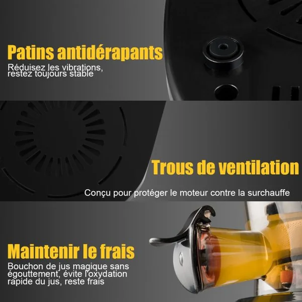 Extracteur de Jus 150w avec Accessoires Centrifugeuse Fruits Légumes en Acier Inoxydable Pc 27x185x52cm Blanc Noir
