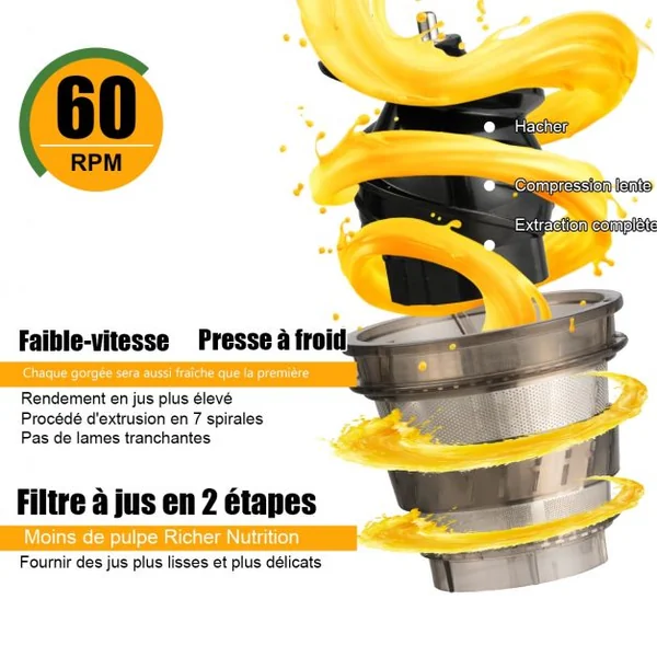 Extracteur de Jus 150w avec Accessoires Centrifugeuse Fruits Légumes en Acier Inoxydable Pc 27x185x52cm Blanc Noir