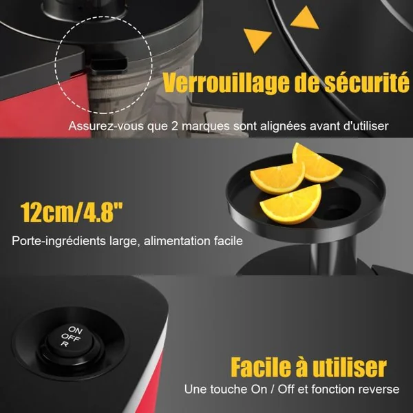 Extracteur de Jus 150w avec Accessoires Centrifugeuse pour Fruits et Légumes en Abs et Pc 27x15x385cm Rouge