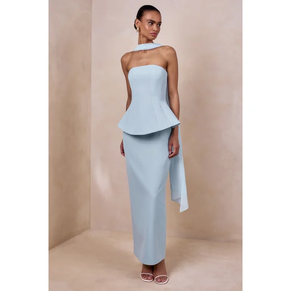 Farron | Robe longue bleu poudré bandeau effet corset
