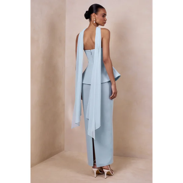 Farron | Robe longue bleu poudré bandeau effet corset