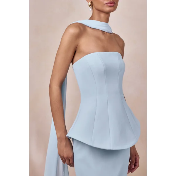 Farron | Robe longue bleu poudré bandeau effet corset