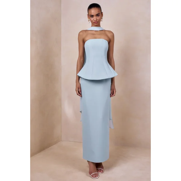Farron | Robe longue bleu poudré bandeau effet corset