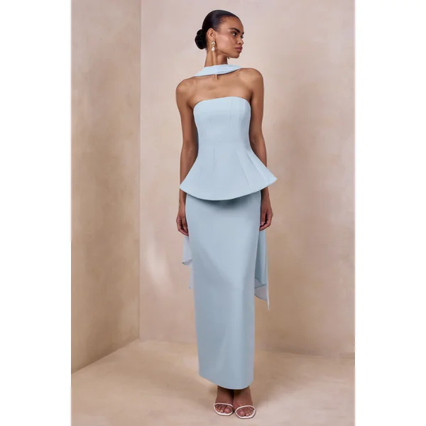 Farron | Robe longue bleu poudré bandeau effet corset